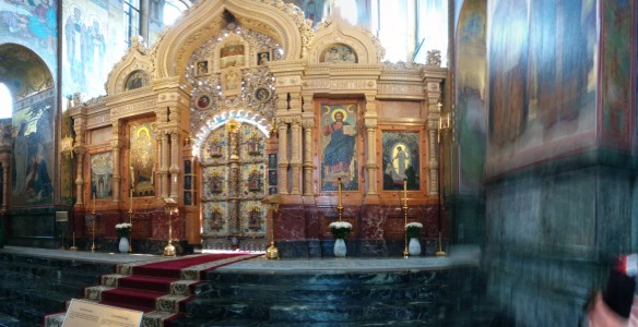 The altar of the church (it blocks off the area where only men are allowed to worship)